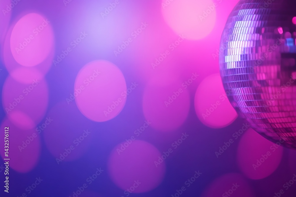 Leinwandbilder A shiny disco ball showcases intricate facets that reflect a captivating array of colors against a blurred background filled with soft bokeh circles, perfect for events