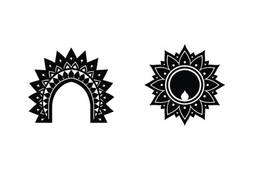 Black And White Vector Illustration Of Ornamental Archway And Floral Mandala