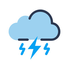 Cartoon cloud with lightning bolts. Weather illustration icon.