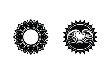 Black And White Mandala And Waves Set Abstract Isolated Decorative Design Elements