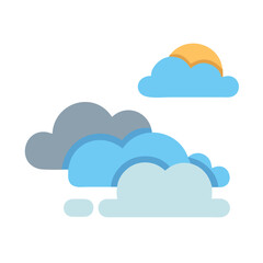Stylized clouds with sun flat vector illustration design
