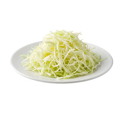 shredded cabbage on a plate against a white backdrop