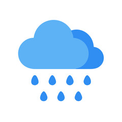 Rainy cloud icon with blue raindrops on black