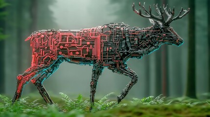 Cybernetic deer in forest