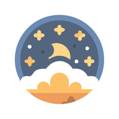 Stylized Night Scene with Crescent Moon and Stars