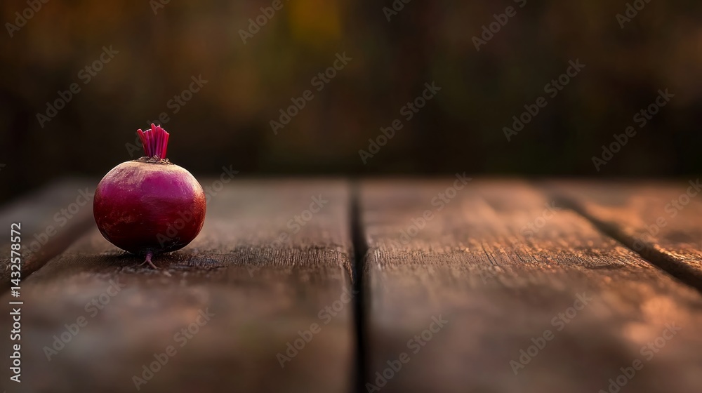 Leinwandbilder a single red beetroot rests on a weathered wooden surface, its rich color and natural texture enhanc