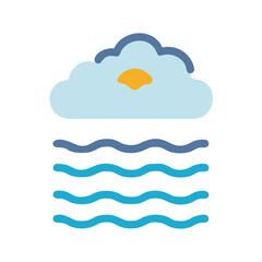 Sun Hiding Behind Cloud Over Wavy Water Illustration