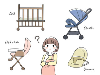 出産準備を考えているプレママ 大きめのベビー用品