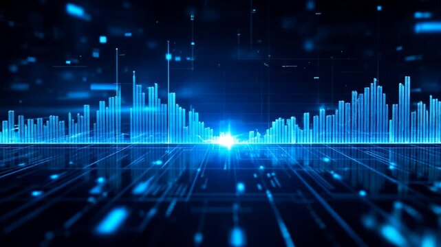 Dark blue graph charts on a futuristic cyberspace background