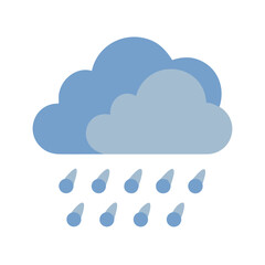 Fototapeta premium Cartoon Rain Cloud Icon with Blue Water Droplets