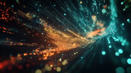 Obraz premium Abstract network data flow visualization with vibrant particles and lines