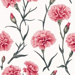 Carnations flowers plants floral blooming botanical seamless pattern ornament design, tile