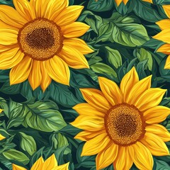 Sunflower flower plant flora bloom botany seamless pattern ornament design, tile