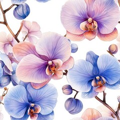 Watercolor orchid flower plant flora bloom botany seamless pattern ornament design tile