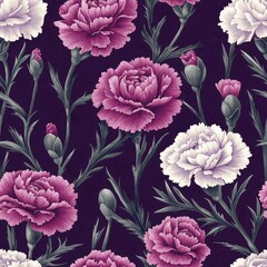 Carnations flowers plants floral blooming botanical seamless pattern ornament design, tile