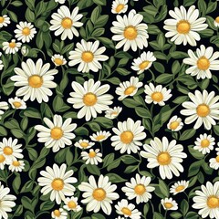 Daisy flower plant flora bloom botany seamless pattern ornament design, tile