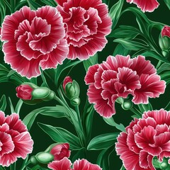 Carnation flower plant flora bloom botany seamless pattern ornament design, tile