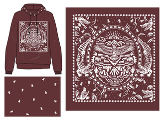 Stylized earth-themed design with a central eagle, crocodiles, mountains, and stars, paired with the quote “The Earth has music for those who listen.”