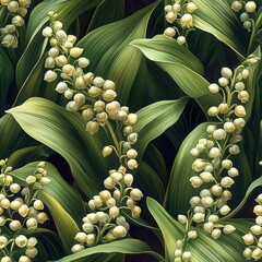 lilies of the valley flowers plants floral blooming botanical seamless pattern ornament design, tile