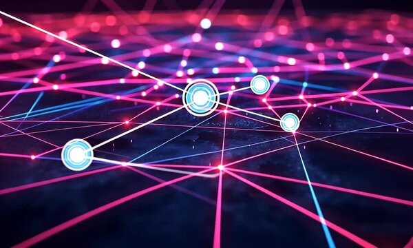 Abstract network pattern with vibrant lines and glowing points.