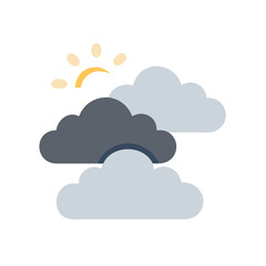 Partly Cloudy Weather with Sun Flat Illustration Design
