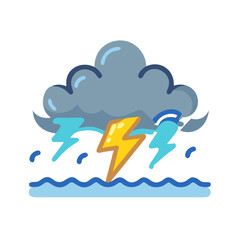Cartoon Illustration of a Severe Thunderstorm and Flooding