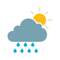 Rainy weather with sunshine, abstract minimal vector icon
