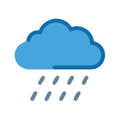 Blue cartoon raining cloud, black background, simple icon