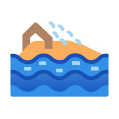 Stylized sandy island with water slide and waves