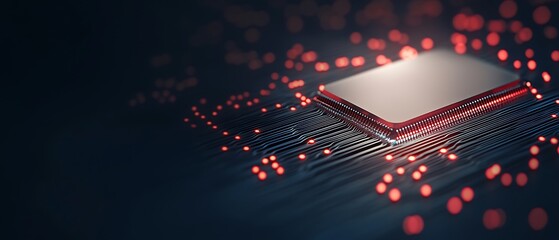 Central processing unit with intricate circuit patterns and illuminated connections on a dark background