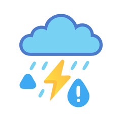 Rain, lightning, and cloud weather icon on black background