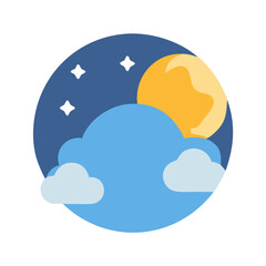 Cloudy night moon with stars graphic vector illustration