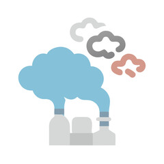 Factory releasing pollution emissions, environmental pollution in black background