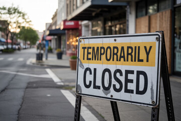 Obraz premium Urban “Temporarily Closed” Road Sign Symbolizing Business Shutdowns and Recession-Related Closures