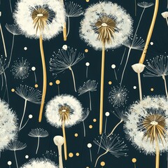 Dandelion flower plant flora bloom botany seamless pattern ornament design, tile
