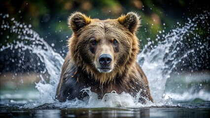 Obraz premium Powerful Bear Emerging from Water with Splash