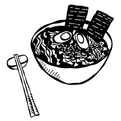 Hand drawn Ramen sketch illustration with artistic and natural design elements