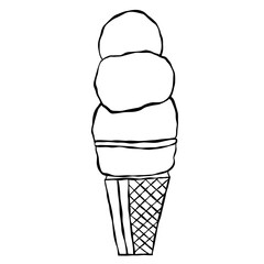 Ice cream cone, a sweet and cold dessert illustration of creamy vanilla flavor in an isolated wafer cone, perfect for a summer snack