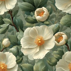 Poplar flowers plants floral blooming botanical seamless pattern ornament design, tile