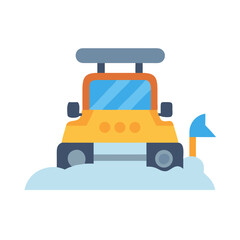 Naklejka premium Cute cartoon yellow snow plow truck in snow