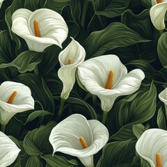 Calla lilies flowers plants floral blooming botanical seamless pattern ornament design, tile