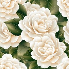 Camellia flower plant flora bloom botany seamless pattern ornament design, tile