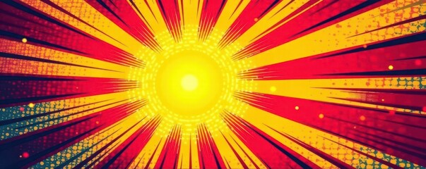 Fototapeta premium Vibrant sunburst, comic halftone texture Retro pop art background , gradient, explosion, pattern