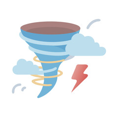 Colorful Cartoon Tornado with Lightning and Cloud Illustration