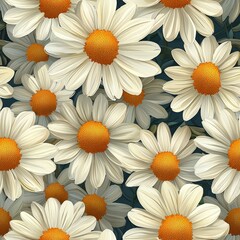 Daisy flower plant flora bloom botany seamless pattern ornament design, tile