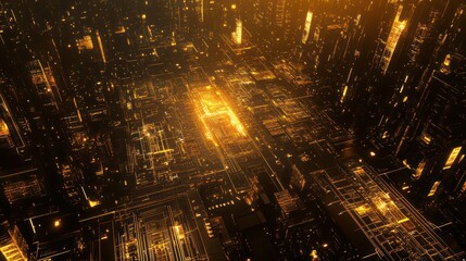 Abstract city with glowing lines at dusk. Great for tech or futuristic themes