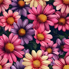 Gerberas flowers plants floral blooming botanical seamless pattern ornament design, tile