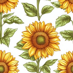 Sunflower flower plant flora bloom botany seamless pattern ornament design, tile