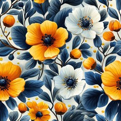 Popy flower plant flora bloom botany seamless pattern ornament tile design