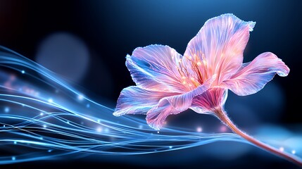 Digital flower bloom on a blue background